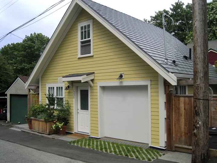 A laneway home in Vancouver, where they've been permitted for a decade. The style is different than in Toronto, where due to height restrictions, homeowners are opting for a flat roof and modern style.