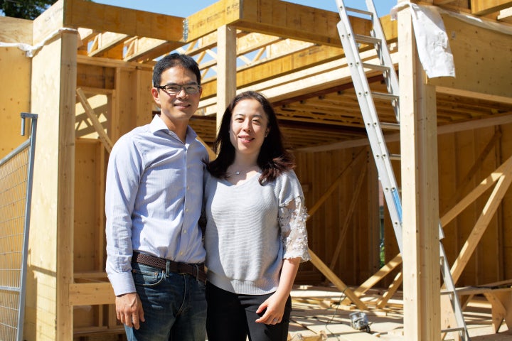 Jeffrey and Shelley Lin stand in front of their soon-to-be laneway suite July 3, 2019. They are among the first homeowners in Toronto to build a rental unit in place of the garage.