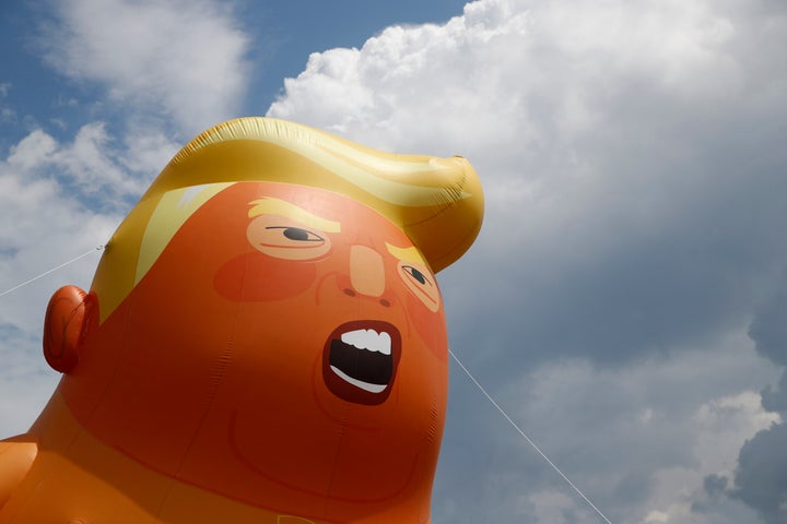 The infamous Trump baby blimp was on hand for part of the day in protest of the president.