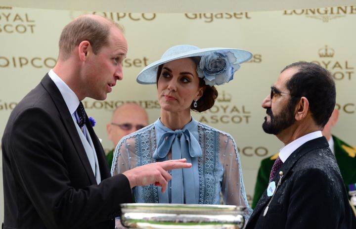 Princess Haya noticeably did not attend Ascot this year - though her husband, seen here with the Duke and Duchess of Cambridge on 18 June - did 