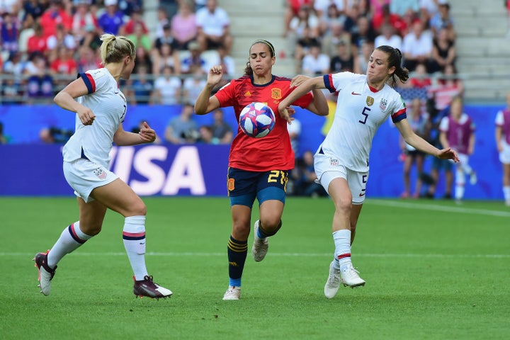 The U.S. plays Spain in a 2019 World Cup game in Reims, France. 