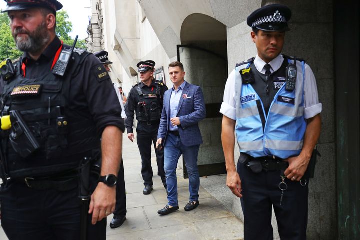 Yaxley-Lennon leaving the court on Friday.
