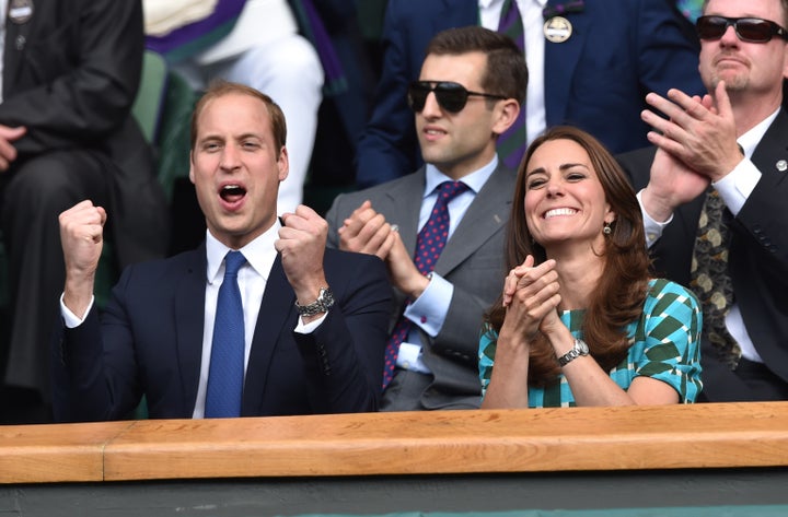 The Duke and Duchess of Cambridge attend the mens singles final between Novak Djokovic and Roger Federer at the Wimbledon Championships on July 6, 2014. 