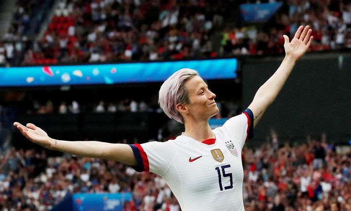Megan Rapinoe celebrates after scoring the opening goal in the United States' World Cup quarterfinal win over France.