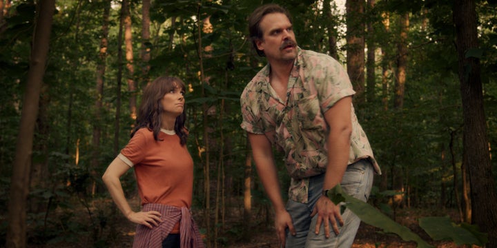 Joyce Byers (Winona Ryder) and Jim Hopper (David Harbour) in “Stranger Things 3.”