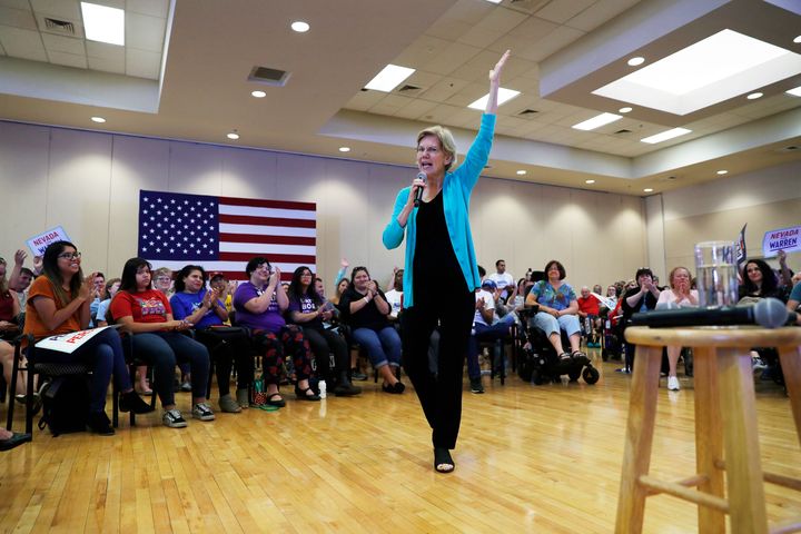 Democratic presidential candidate Elizabeth Warren speaks at a campaign event on July 2 in Las Vegas.