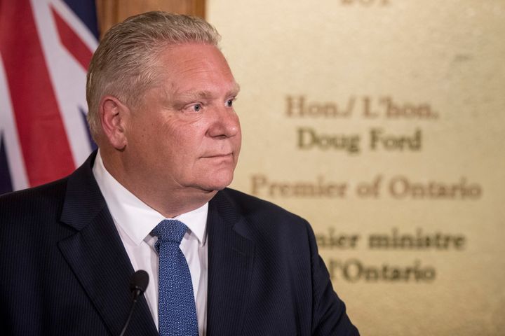 Ontario Premier Doug Ford speaks to the media following a cabinet shuffle at Queen's Park in Toronto on June 20, 2019.