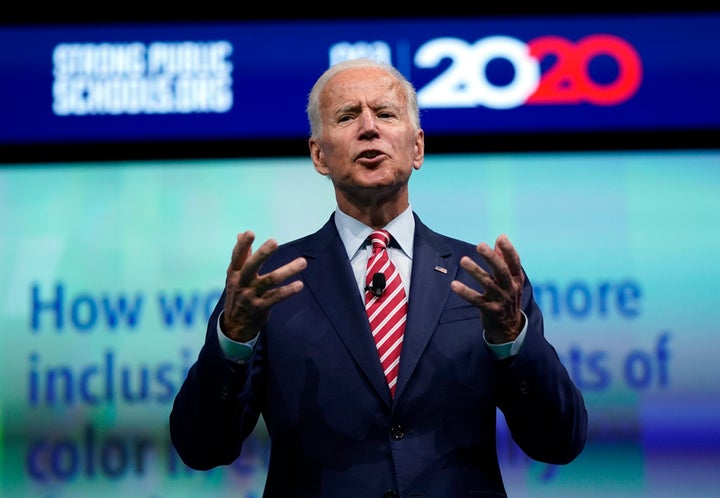 Former Vice President Joe Biden at a candidate forum about education issues on Friday.<br>