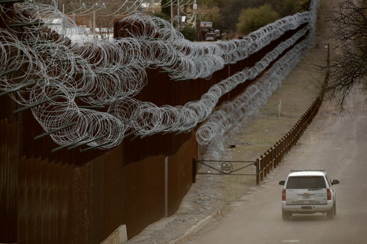 A portion of the border barrier at Nogales, Arizona.