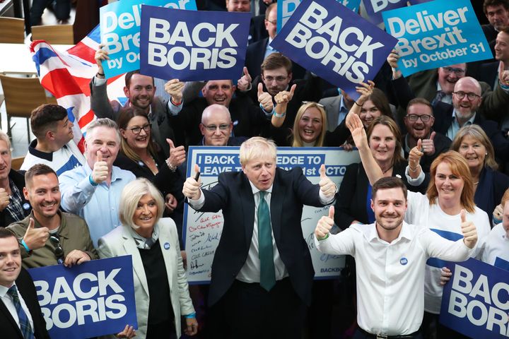 Boris Johnson with his supporters inside Perth Concert Hall, Scotland 