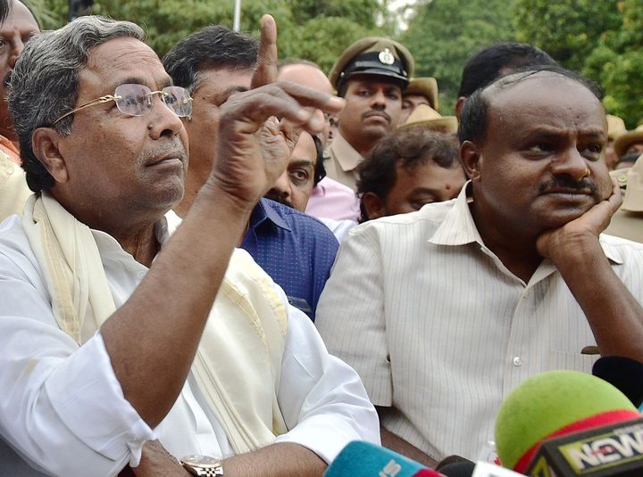 Former CM of Karnataka Siddaramaiah (left) with present Chief Minister HD Kumaraswamy in a file photo. 