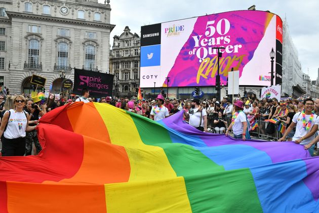 Revellers on the parade route in central London on Saturday.