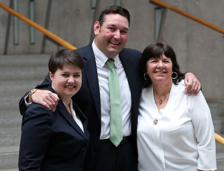 Miles Briggs, Ruth Davidson and (right) Amanda Kopel, whose campaign for free personal care for the under-65s Davidson backed. 