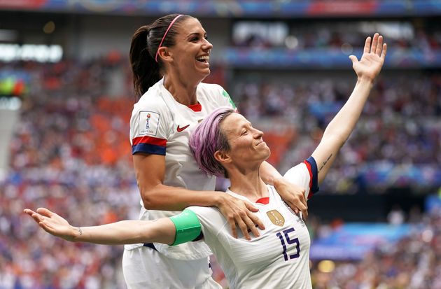 USA's Megan Rapinoe celebrates scoring her side's first goal of the game during the Women's World Cup final.