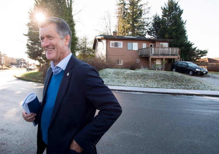 Former NDP MP Svend Robinson addresses the media outside his childhood home in Burnaby, B.C. on Jan. 15. 2019.