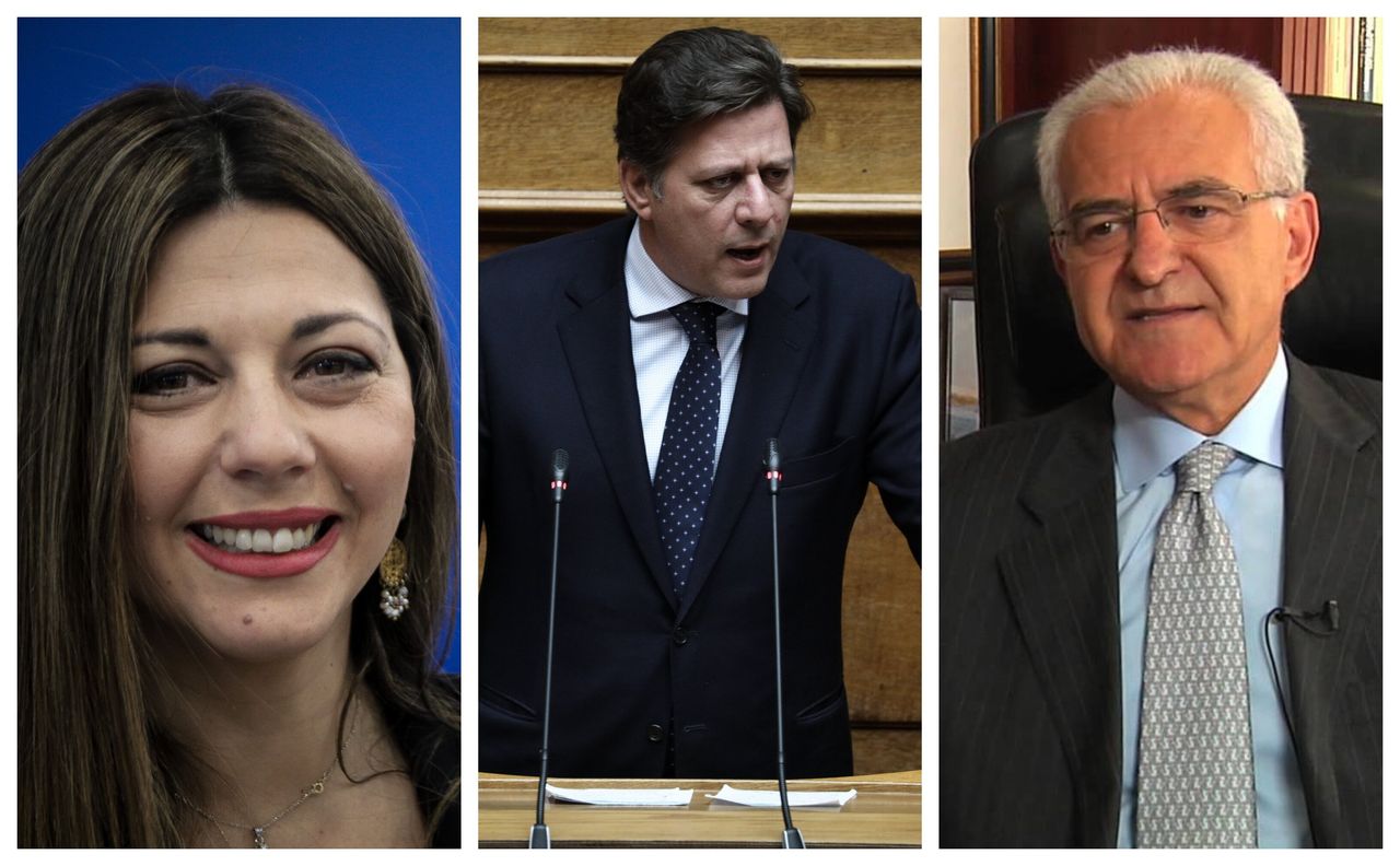 Η υγυπουργός Παιδείας, Σοφία Ζαχαράκη, ο αναπληρωτής υπουργός Εξωτερικών, Μιλτιάδης Βαρβιτσιώτης και ο υφυπουργός Εξωτερικών, Αντώνης Διαματάρης.