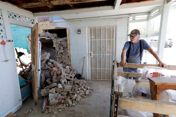 Friday's 7.1 magnitude quake collapsed a chimney in a home in Trona, California.