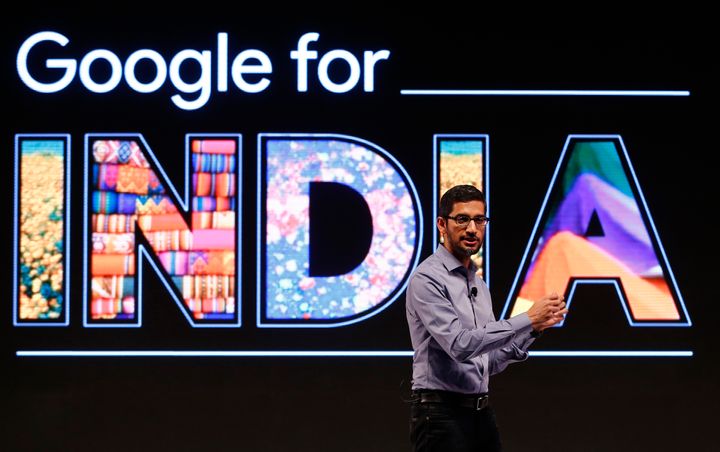 Google CEO Sundar Pichai addresses a news conference in New Delhi on 16 December 2015.