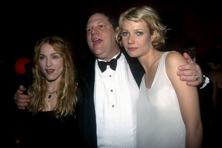 Gwyneth Paltrow’s face says it all. The actress is pictured here with Harvey Weinstein and Madonna at the 1998 Golden Globes.