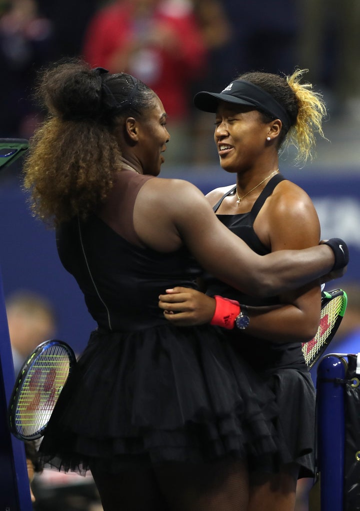 Osaka and Williams hug after Osaka won the finals match.