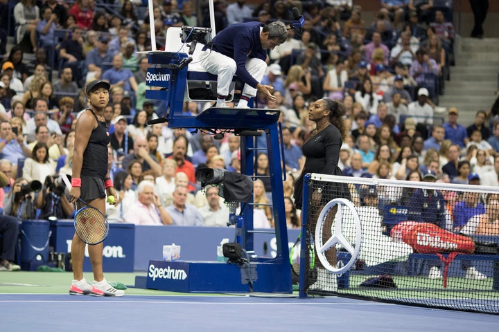 Serena Williams confronted chair umpire Carlos Ramos after he assessed her a one-game penalty in her U.S. Open match against Naomi Osaka.