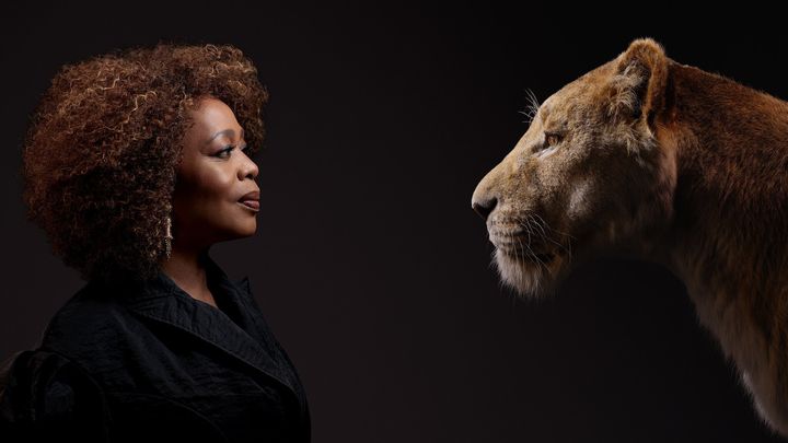 A promotional poster of Alfre Woodard. She plays the role of Simba's mom, Sarabi.