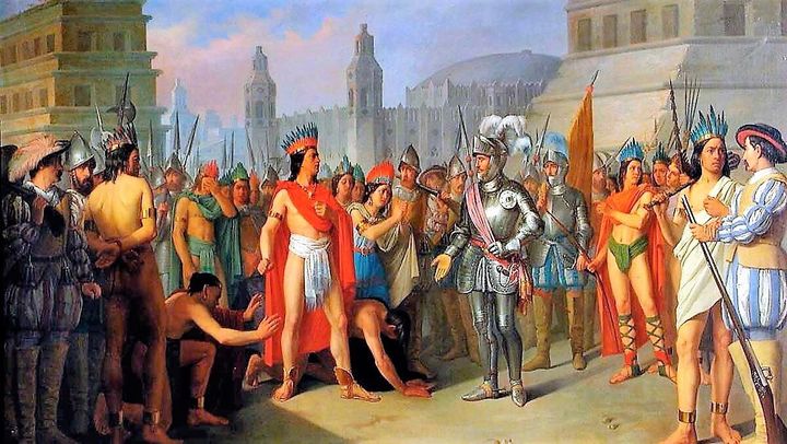 Encuentro entre Moctezuma y Hernán Cortés. 