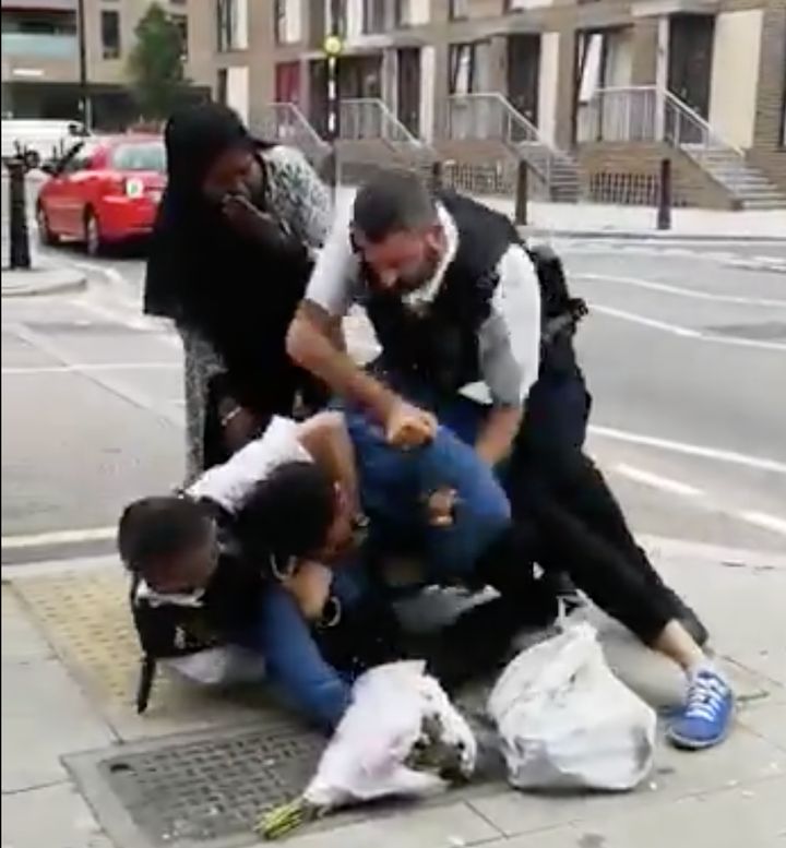 Video still of the arrest in east London