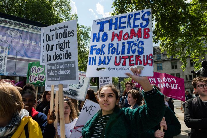 Protesters at a pro-choice rally 