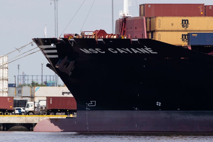 The MSC Gayane is moored at the Packer Marine Terminal in Philadelphia on June 24 after federal prosecutors say $1.3 billion worth of cocaine was found onboard.