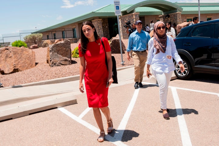 Rep. Alexandria Ocasio-Cortez (D-N.Y.) attends with 14 members of the Congressional Hispanic Caucus a tour to Border Patrol facilities and migrant detention centers.