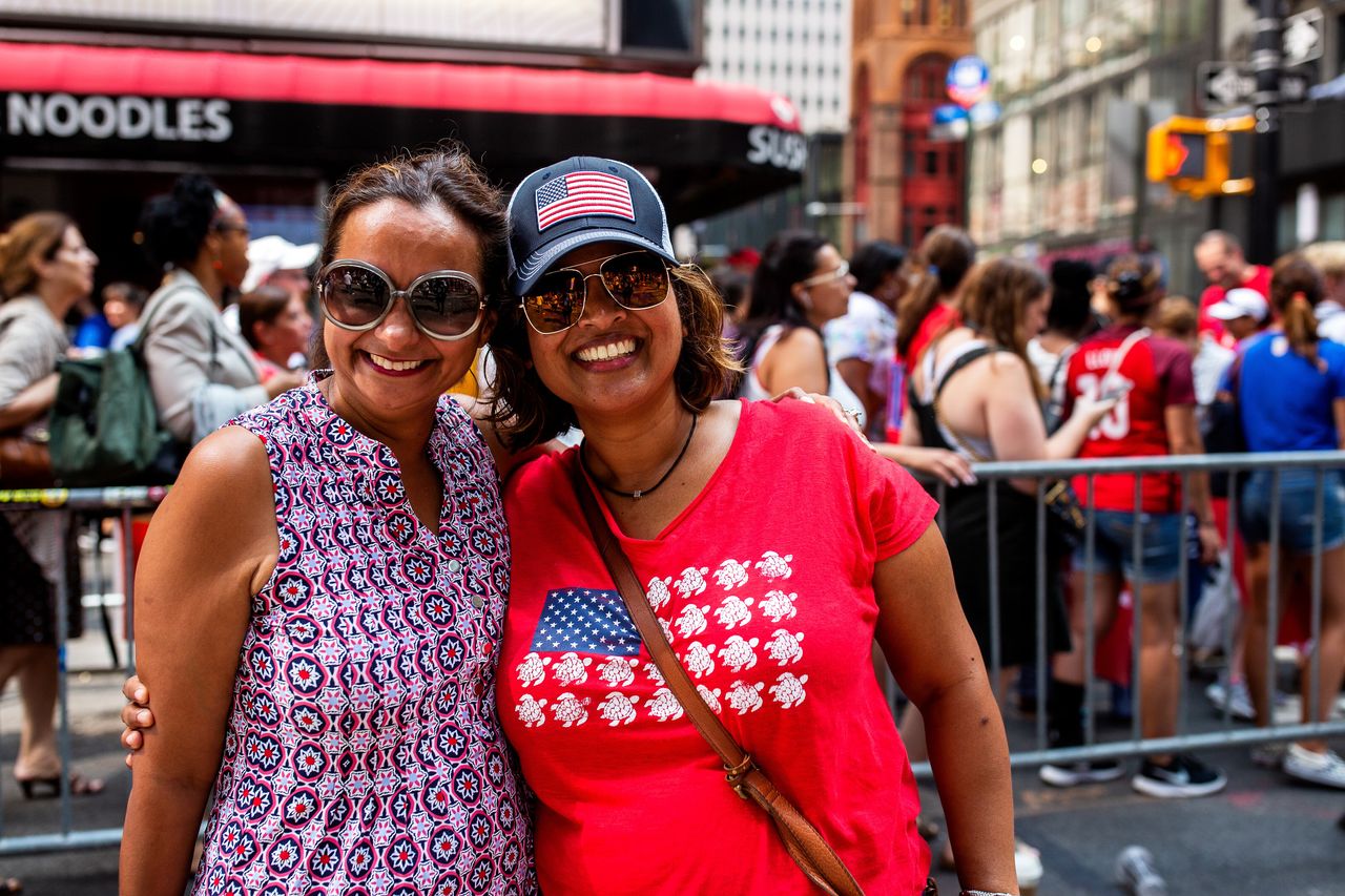 Anouska Cheddie, left, and Deedoola Ranklawon at the parade. 