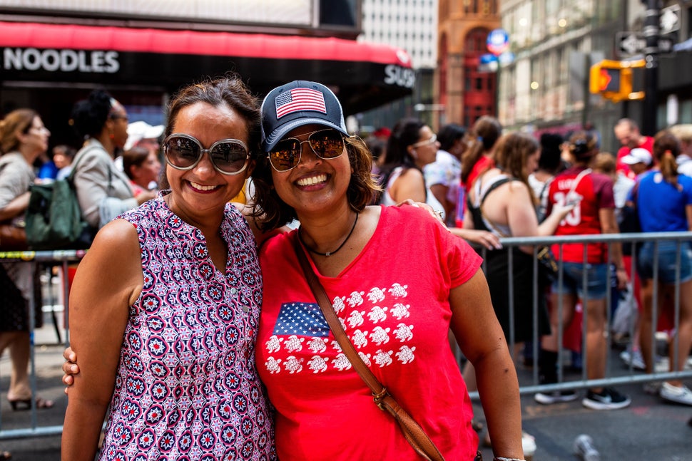 Anouska Cheddie, left, and Deedoola Ranklawon at the parade. 
