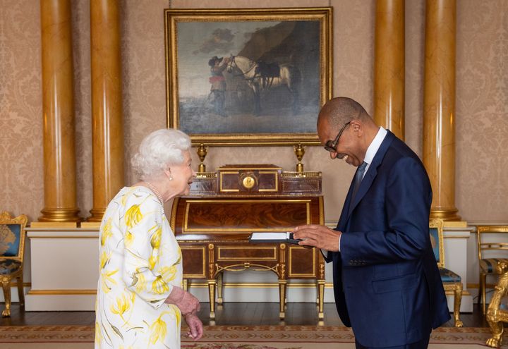 Queen Elizabeth II receives jazz musician Gary Crosby, the winner of The Queen's Medal for Music, during a private audience at Buckingham Palace, London.