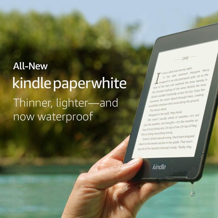 Not only does the new Paperwhite come with built in LED lights, its also waterproof and pretty tough too.