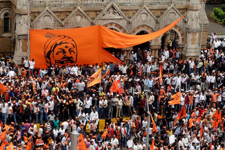 Members of Maratha Kranti Morcha, or Maratha Revolutionary Front take out a silent march in Mumbai in 2017.