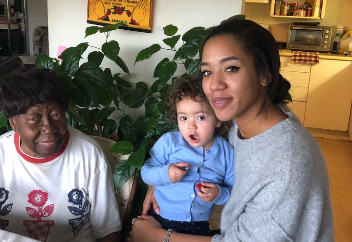 With my great-grandmother, left, and daughter Zyra, centre.