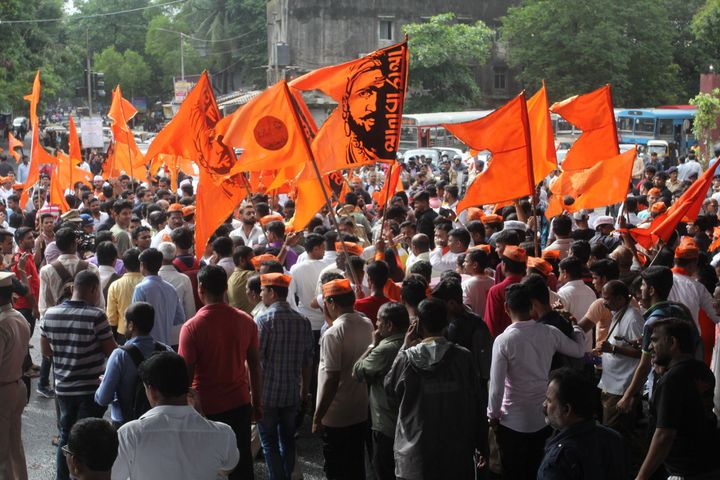 Maratha Kranti Morcha activists protest for reservation in jobs and education in Mumbai in 2018. 