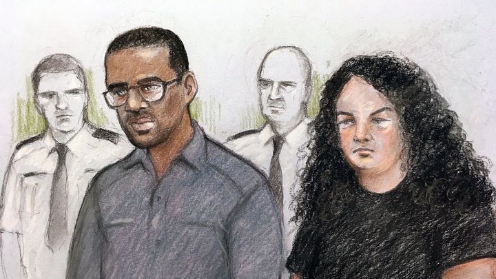 Court sketch of Darren Pencille along with Chelsea Mitchell at the Old Bailey 