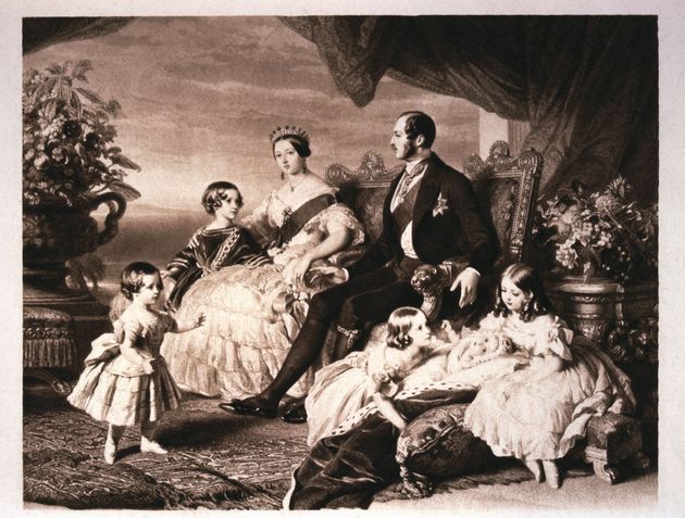 A portrait of Queen Victoria and Prince Albert with five of their children 