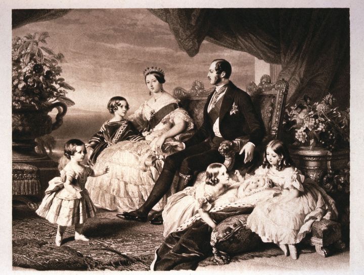 A portrait of Queen Victoria and Prince Albert with five of their children 
