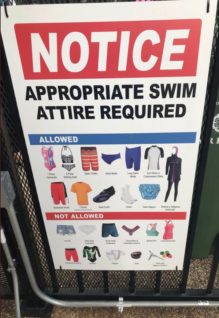 A sign posted by the homeowners association at Yamout's neighborhood pool explicitly includes a picture of a burkini as permitted swim attire.
