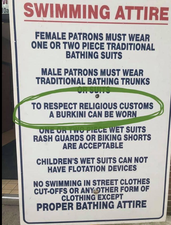 Long Island resident Ruhee Kapadia was thrilled to see this new sign at her local pool. She said it's a win for the Muslim community.