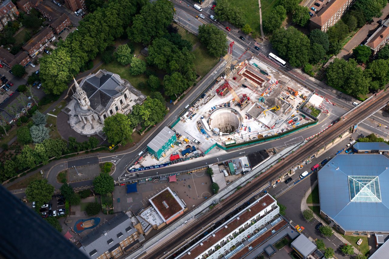 Deptford, where a 17-metre-wide shaft in the centre of the site has been excavated to a depth of almost 50 metres. 