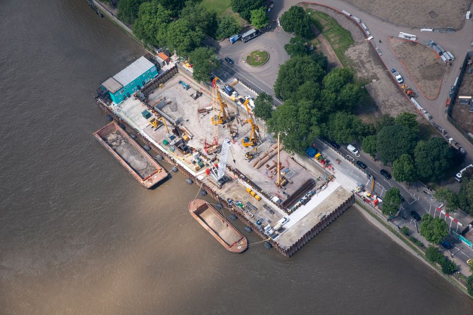 Chelsea Embankment, where a sewer overflow point will be 'intercepted' near the Royal Hospital Chelsea. Barges have been used to reduce reliance on road vehicles.