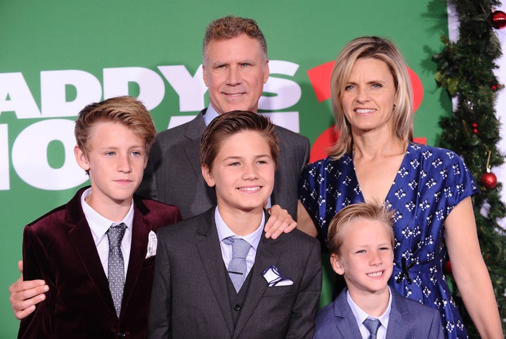 Will Ferrell attends the premiere of "Daddy's Home 2" in Los Angeles on Nov. 5, 2017, with his wife, Viveca Paulin, and sons (left to right) Magnus, Mattias and Axel.