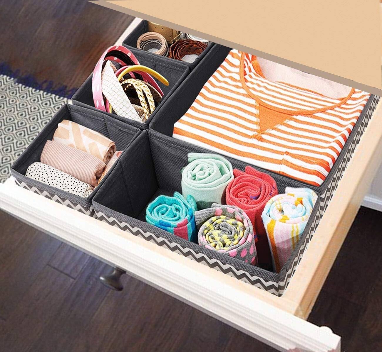Grey Set Of 8 Ilauke Drawer Underwear Organizers Storage Box