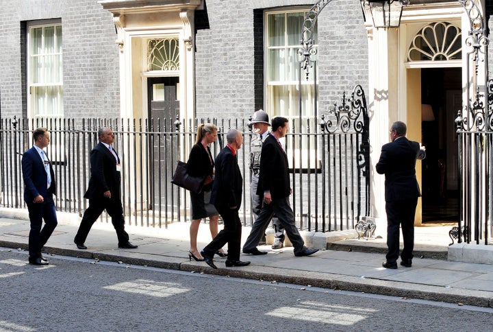 Families of Britons killed in the downing of the plane visit Downing Street for a meeting with David Cameron who was prime minister at the time.