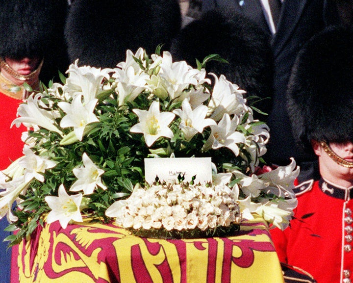 During Princess Diana's funeral at Westminster Abbey, a message from young Prince Harry sat atop the flowers on her coffin. The envelope simply read, "Mummy."