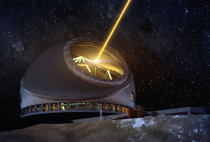 An artist concept of the Thirty Meter Telescope at night.